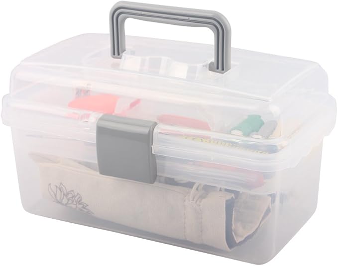 BangQiao Multipurpose Plastic Storage Container Box with Handle and Latch Lock, Clear Gray
