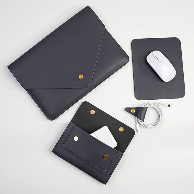 PU Leather Laptop Sleeve Compatible with New 14 inch MacBook Pro A2992 A2918 A2442,Old MacBook Pro Air 13, Surface Laptop 13.5, Thinkpad X1 Carbon 14 Set of 4PCS Color Dark Grey
