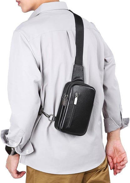 Sireck Crossbody Bag,Cross Body Fanny Packs for Men Women Trendy,Black Small Sling Phone Chest Bag for Workout Running