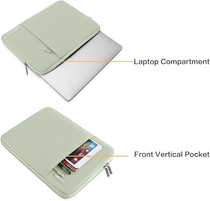 MOSISO Laptop Case 13.3 inch, 13-13.3 inch Laptop Sleeve Compatible with MacBook Air/Pro 13/Pro 14 M5 M4 M3 M2 M1, HP Dell ASUS Lenovo,Polyester Vertical Computer Sleeve Bag with Pocket, Sage Green