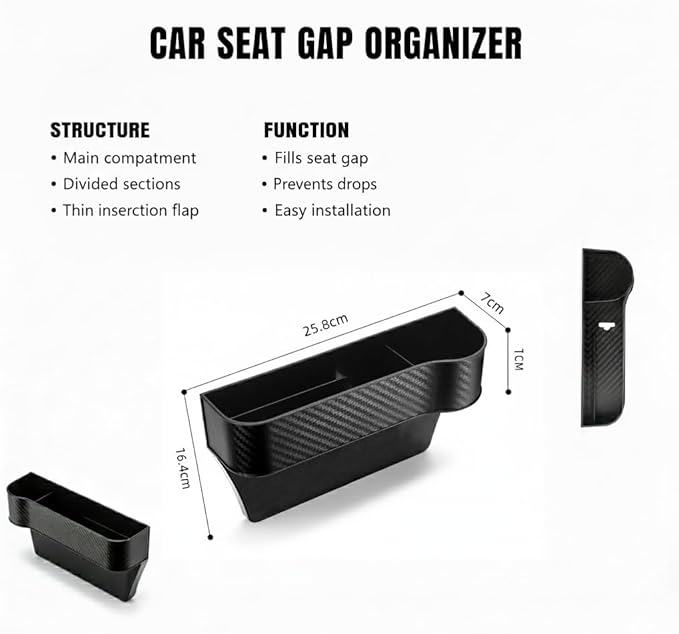 Car Seat Gap Filler Organizer 2 Pack, Multifunctional Auto Console Side Storage Box with Cup Holders & Phone Holder, Premium PU Leather Car Front Seat Organizer for Drinks, Sunglasses, Keys