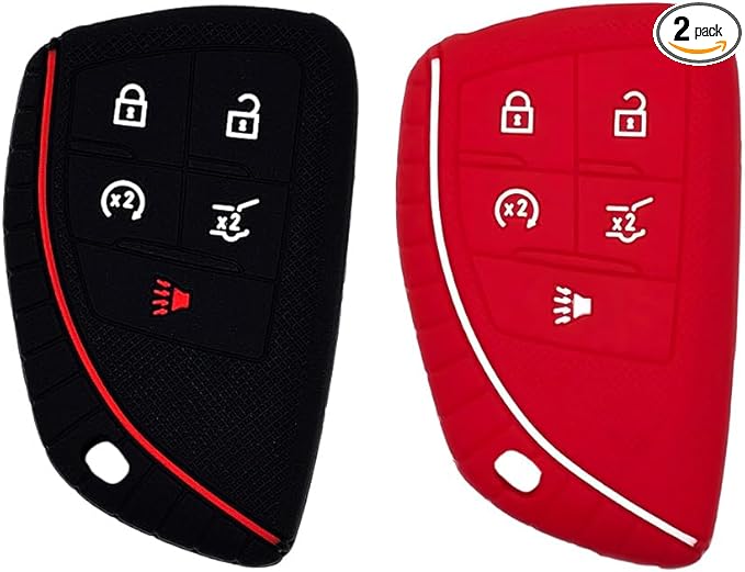 Autobase Silicone Key Fob Cover for 2022 2023 2024 2025 2026 Equinox Silverado 1500 GMC Sierra 1500 | 2024 2025 2026 Silverado Sierra 2500HD 3500HD | 2-Pack in Black & Red
