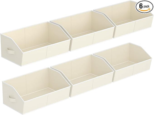 Homsorout Storage Bins for Shelves - Large Trapezoid Closet Shelf Organizer, Fabric Organization Bins with Handles, Storage Baskets for Clothes, Towel, Purse, 6 Pack, Beige