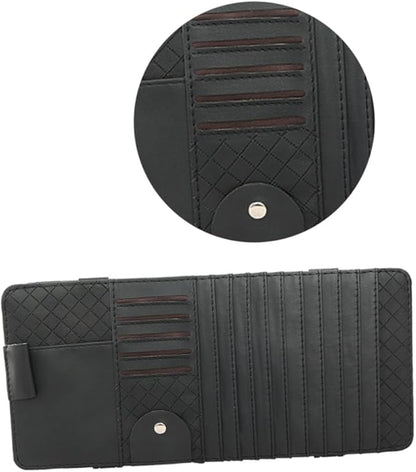 Multi-Functional Sun Visor Leather Organizer Bag Slot for Car CD Pen Card Storage Holder Black Convenient Vehicle Visor Storage Pouch for Cars and Suvs