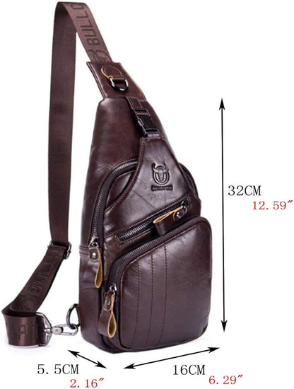 Hebetag Leather Sling Bag Crossbody Backpack for Men Women Outdoor Travel Shoulder Chest Pouch Casual Hiking Pack Casual Daypack