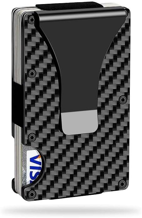 Leatherboss Wallet for Men RFID Blocking Minimalist Metal Card Holder with Money Clip Holds Credit Cards and Cash (Midnight Black Carbon)