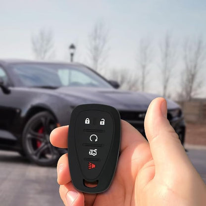 Autobase Silicone Key Fob Cover for Chevy Malibu Camaro Trax Traverse Trailblazer Sonic Cruze Blazer Volt Equinox Spark | Car Accessory for Chevrolet | Key Protection Case 2 Pcs (Black & Pink)