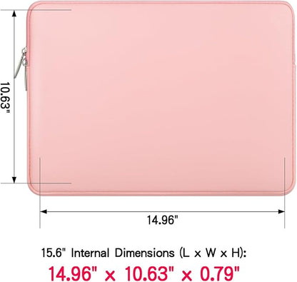 RAINYEAR 15.6 Inch Laptop Sleeve Soft PU Leather Case Protective Water Resistant Zipper Padded Cover Carrying Bag Compatible with 15.6" Notebook Computer Chromebook(Pink)
