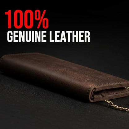 IBRO VINTAGE Motorcycle Chain Wallet for Men – Premium Cowhide Leather, RFID Tri-Fold Biker Wallet with Heavy Duty Chain for Bikers Truckers & Hunters, Credit Card Money Organizer Long Wallet | Long Trifold, RFID Blocking, Men's, Trucker Biker