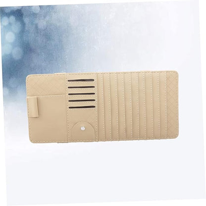 SHERCHPRY 2pcs Multi-Functional Sun Visor Organizer Bag for Vehicle Premium Leather Cd Holder Pen and Card Storage Stylish Beige Design for Easy Access and Safe Driving