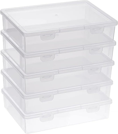 BTSKY Clear Plastic Storage Box with Flap Lid, Multipurpose Craft Organizers and Storage Box Art Supply Storage Organizer Plastic Sewing Box for Beads Pencils Notebooks, 6 Pack Small