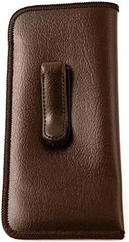 Calabria Soft Slip-In Glasses Case with Pocket Metal Clip Brown for Men/Women Synthetic Leather Felt Lining 6.5"x3"