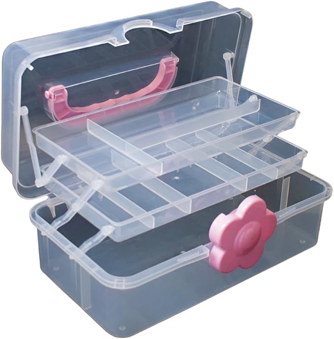 ANGELS CRAFT Clear Plastic Container 3 Layers Organizer Box - Ideal for Beads, Art Supplies, DIY Crafts, Jewelry and Small Items