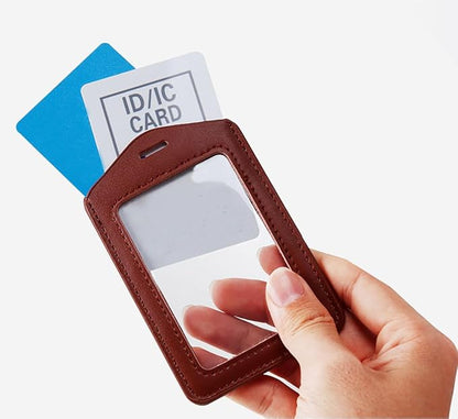 Larpur Pack of 2 Genuine Leather ID Badge Holders, Vertical ID Card Holders with Clear ID Window, Suit for Office, Staff, Students, Employees