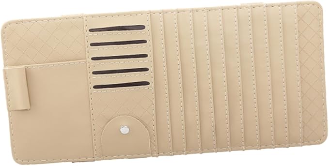 SHERCHPRY 2pcs Multi-Functional Sun Visor Organizer Bag for Vehicle Premium Leather Cd Holder Pen and Card Storage Stylish Beige Design for Easy Access and Safe Driving