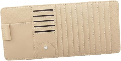 SHERCHPRY 2pcs Multi-Functional Sun Visor Organizer Bag for Vehicle Premium Leather Cd Holder Pen and Card Storage Stylish Beige Design for Easy Access and Safe Driving