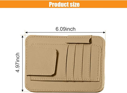 Leather Car Sun Visor Organizer Clip, Universal Car Truck Visor Document Holder with Sunglasses Clip, Auto Visor Pocket Storage for Bill Card Registration/Driving License Pen (Beige)