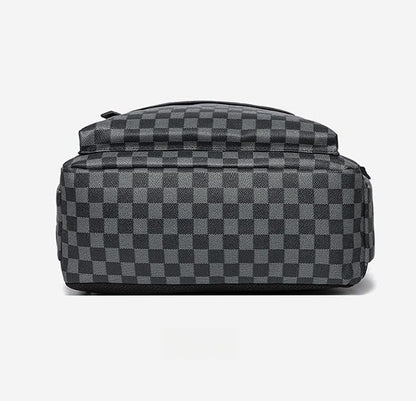 Retro men's business plaid backpack can hold a 15.6-inch laptop, women's stylish travel waterproof leather backpack. (black-17.3-inch)