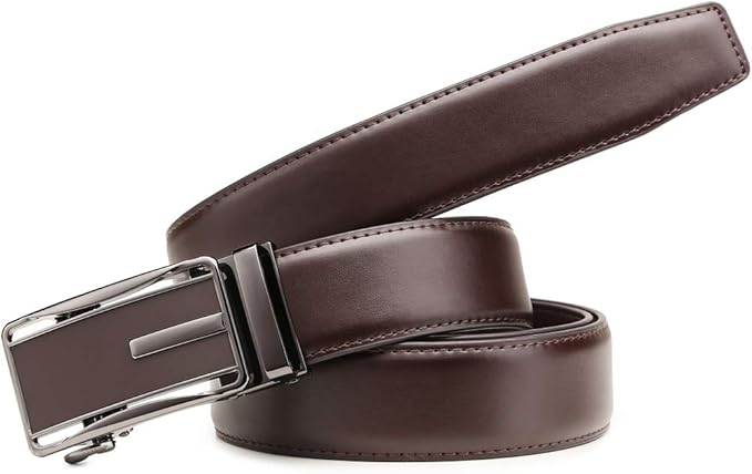 Founders & C Mens Belt 2 Pack,Leather Ratchet Click Belt Dress with Slide Buckle 1 3/8" in Gift Set Box- Size Adjustable