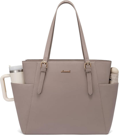 LOVEVOOK Laptop Tote Bag for Women With Large Cup Holder, Leather Work Tote Bag for Women,15.6 Inch Professional Computer Briefcase Business Teacher Commuter Shoulder Bag,Office Travel Gift