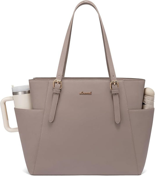 LOVEVOOK Laptop Tote Bag for Women With Large Cup Holder, Leather Work Tote Bag for Women,15.6 Inch Professional Computer Briefcase Business Teacher Commuter Shoulder Bag,Office Travel Gift