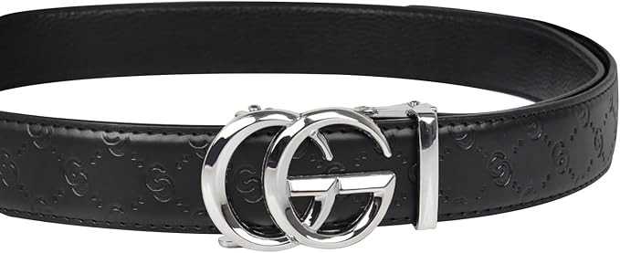 Aurolran Men&Womens Leather Dress Belt Business Automatic Buckle Belt Color-Black Silver Gold