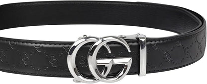 Aurolran Men&Womens Leather Dress Belt Business Automatic Buckle Belt Color-Black Silver Gold