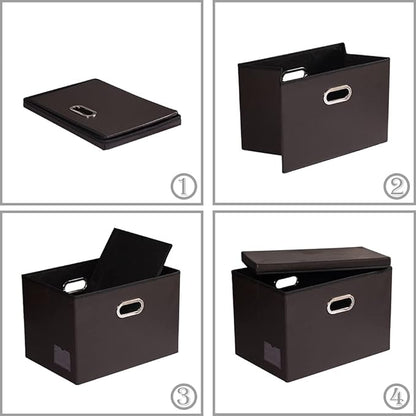 PRANDOM Large Collapsible Storage Bin with Lid [1-Pack] Leather Fabric Foldable Storage Box Organizer Containes Basket Cube with Cover for Home Bedroom Closet Office Nursery Brown (17.7x11.8x11.8)