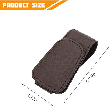 Sunglasses Holder for Car Visor, Microfiber Leather Magnetic Sun Visor Eyeglasses Hanger & Ticket Card Clip, Multi-Function Automotive Interior Glasses Mount, Universal Fit (Brown)