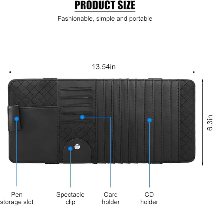 Zpana Car Sun Visor CD Case Holder, Multi-Function Vehicle DVD Eyeglass Organizer Clip with 10 DVD Storage Sleeves, Automotive Card Slots & Pen Holder Bag, Universal for SUV RV Truck (Black)