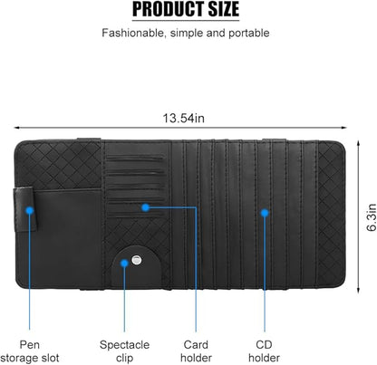 Zpana Car Sun Visor CD Case Holder, Multi-Function Vehicle DVD Eyeglass Organizer Clip with 10 DVD Storage Sleeves, Automotive Card Slots & Pen Holder Bag, Universal for SUV RV Truck (Black)