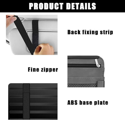 Yourkar Car Sun Visor Organizer, Soft Leather Surface Eyeglasses Note Card Holder Car Storage Bag, Scratch-Resistant Waterproof Auto Sunshade Organizer Bag, Car Accessories (Gray)