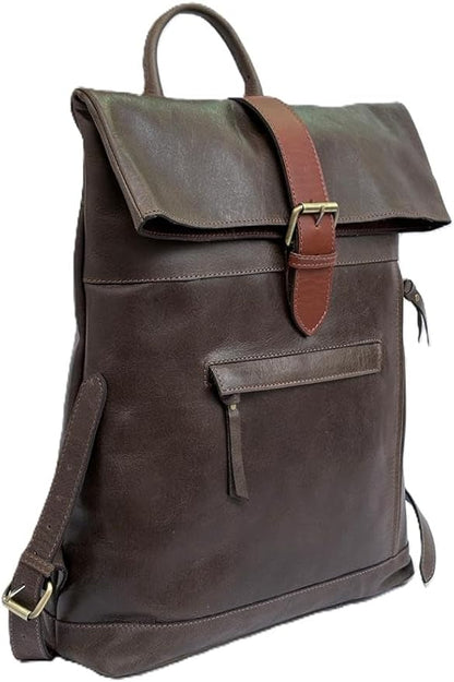 VANSI Soft Leather Men Women Laptop Backpack School College Office (Olive Green)