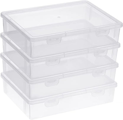 BTSKY Clear Plastic Storage Box with Flap Lid, Multipurpose Craft Organizers and Storage Box Art Supply Storage Organizer Plastic Sewing Box for Beads Pencils Notebooks, 4 Pack Small