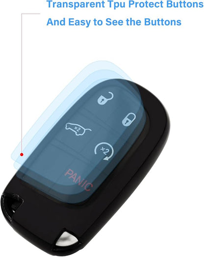 XIYANG TRADE for Jeep Key Fob Cover with Keychain,Soft TPU Key Case Shell Full Protection for Grand Cherokee Renegade Chrysler 200 300 Dodge RAM Durango Challenger Journey Dart Compass Charger(Black)