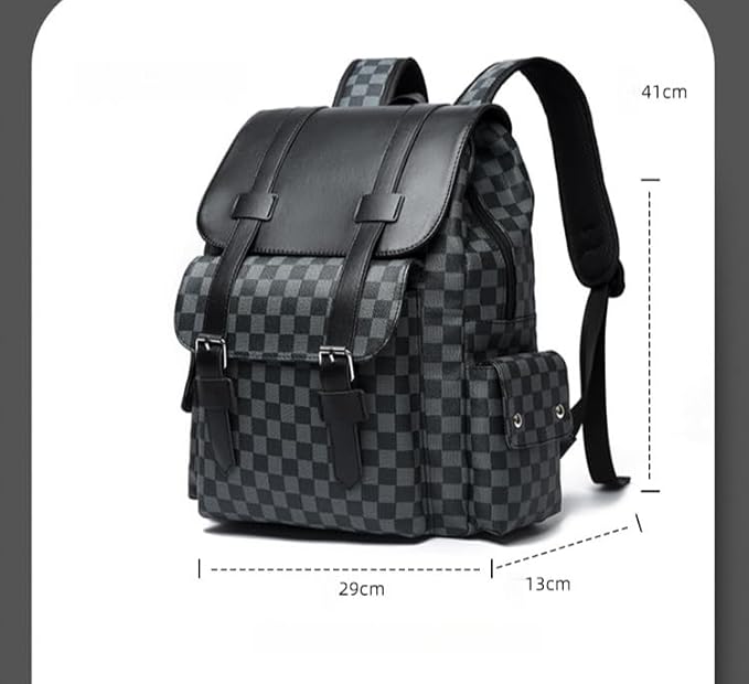 Retro men's business plaid backpack can hold a 15.6-inch laptop, women's stylish travel waterproof leather backpack. (brown-16.3inch)