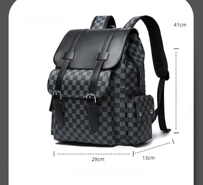 Retro men's business plaid backpack can hold a 15.6-inch laptop, women's stylish travel waterproof leather backpack. (black-16.3inch)