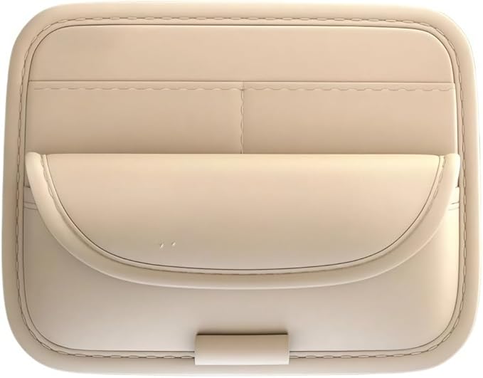 GGCLIMAX Car Organizers And Storage Luxury Leather Car Sun Visor Organizer Multi Compartment Eyeglasses Card And Pen Holder Universal Fit 3 Color Options(Beige-1pc)