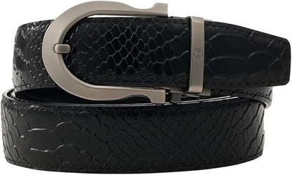 Tonywell Men's Ratchets Belt, Crocodile Embossed Texture, 1-3/8 Wide, Alligator Brown
