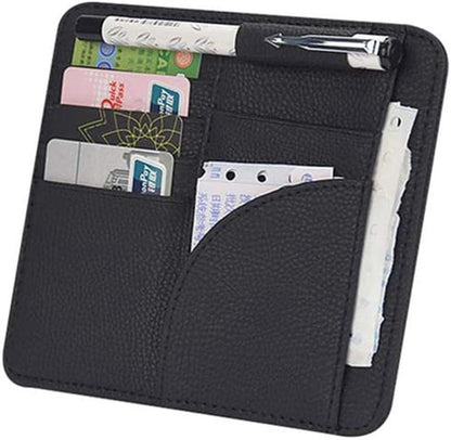 Voroly Car Sun Visor Organizer PU Leather Car Visor Sunglass Holder Card Holder Black