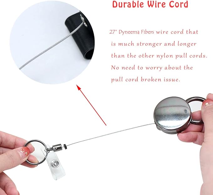 Retractable Key-Chain Badge Reel - Boshiho Heavy Duty Metal ID Badge Holder Key Reel, Key Holder Ring with Belt Clip