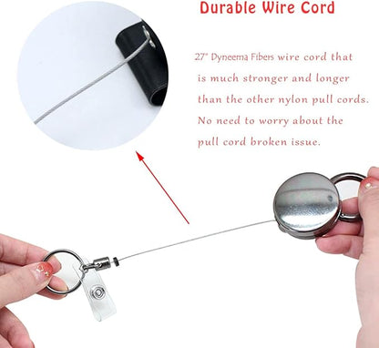 Retractable Key-Chain Badge Reel - Boshiho Heavy Duty Metal ID Badge Holder Key Reel, Key Holder Ring with Belt Clip