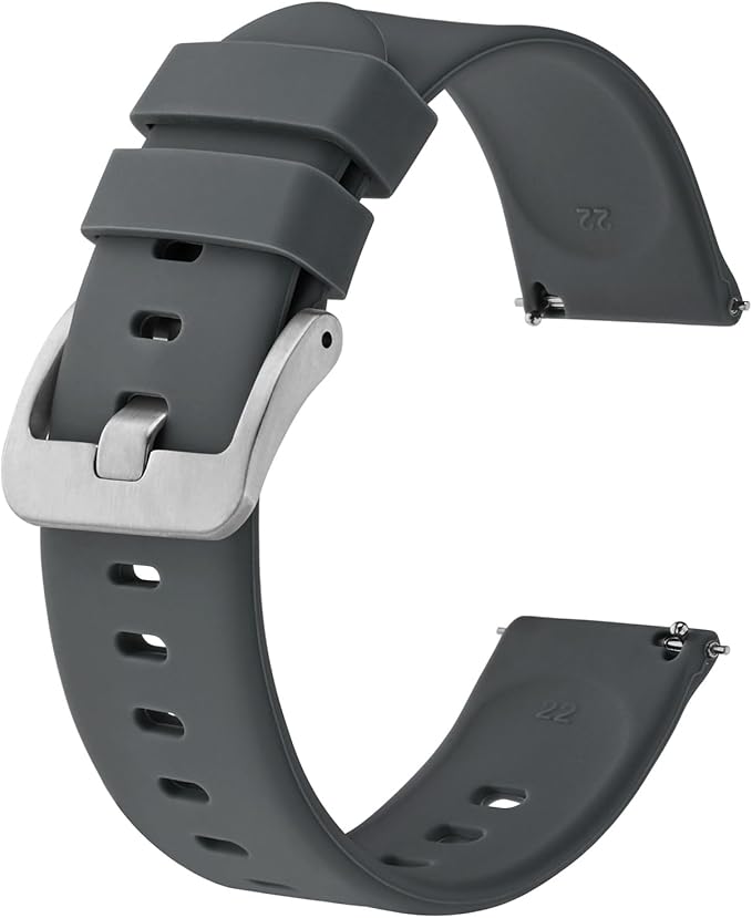 BISONSTRAP Silicone Watch Bands, Slim Watch Straps with Quick Release, 21mm, Grey with Silver Buckle