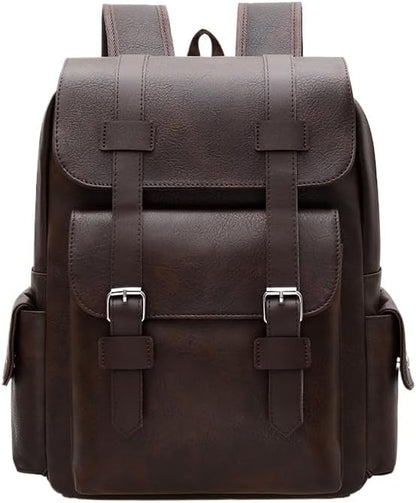 Retro men's business plaid backpack can hold a 15.6-inch laptop, women's stylish travel waterproof leather backpack. (brown-15.7inch)