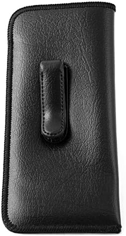 Calabria Soft Slip-In Glasses Case with Pocket Metal Clip Black for Men/Women Synthetic Leather Felt Lining 6.5"x3"