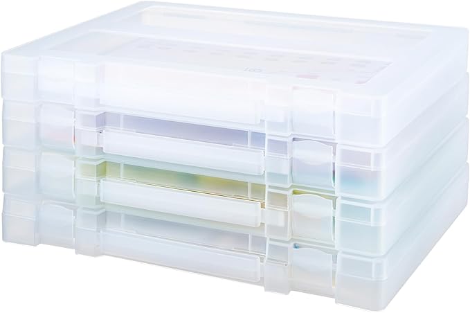 4 Pack Large A4 Paper document Box, Arts Supply Storage Organizer Box Scrapbook Storage Box Crafts Organization Boad Game Storage,Thick Plastic Scrapbook Storage Box for 8.5" x 11" Letter