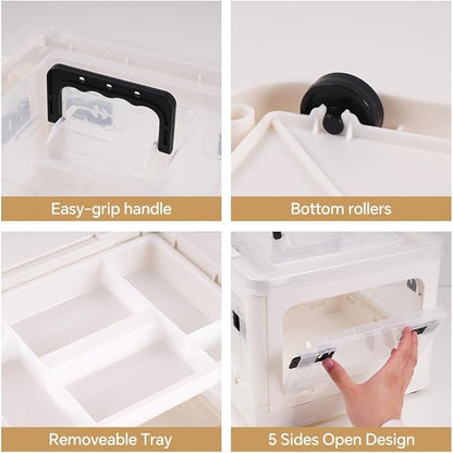 DOUKE 22qt Medicine Organizer Storage Box – Plastic First Aid Box Empty with Lid, Stackable Medical Container with Handle & Wheels, Sturdy BPA-Free Case with Tray for Medication & Supplies