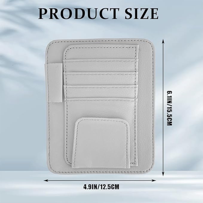 Small Leather Sun Visor Organizer, Visor Accessories, Multi-Pocket Sunvisor Storage with Sunglass Holder, Car Organizer for Drving License Card Pen Fits Most Vehicles (Grey)