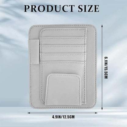 Small Leather Sun Visor Organizer, Visor Accessories, Multi-Pocket Sunvisor Storage with Sunglass Holder, Car Organizer for Drving License Card Pen Fits Most Vehicles (Grey)