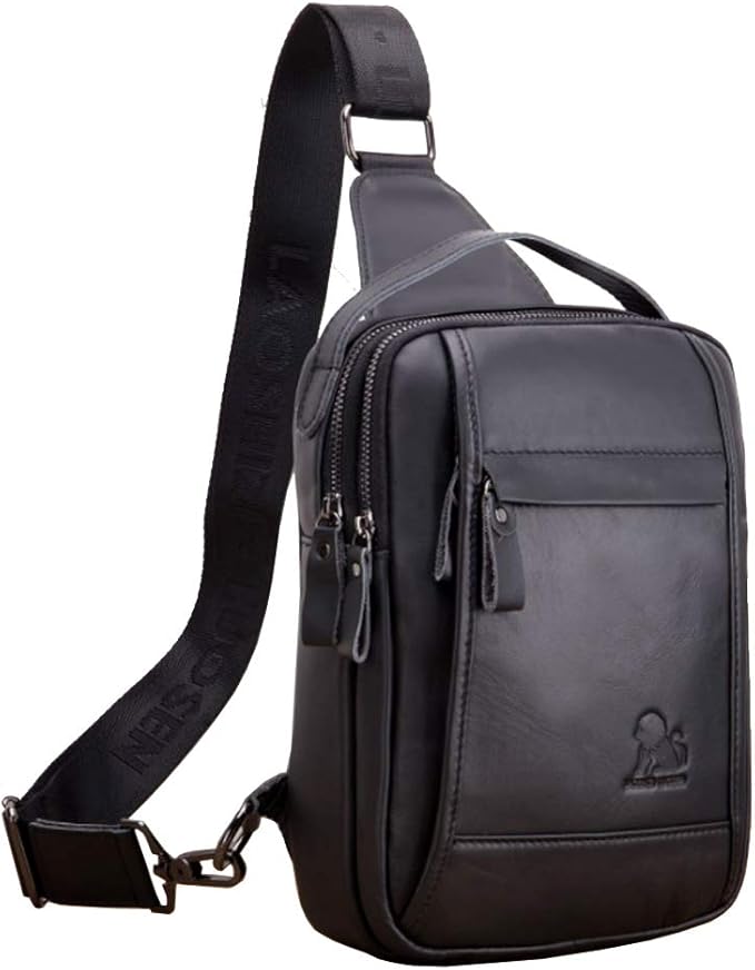 Leather Sling Bag Backpack for Men Women Outdoor Travel Hiking Business Shoulder Crossbody Chest Pouch Pack Casual Work Office Handbag Tote
